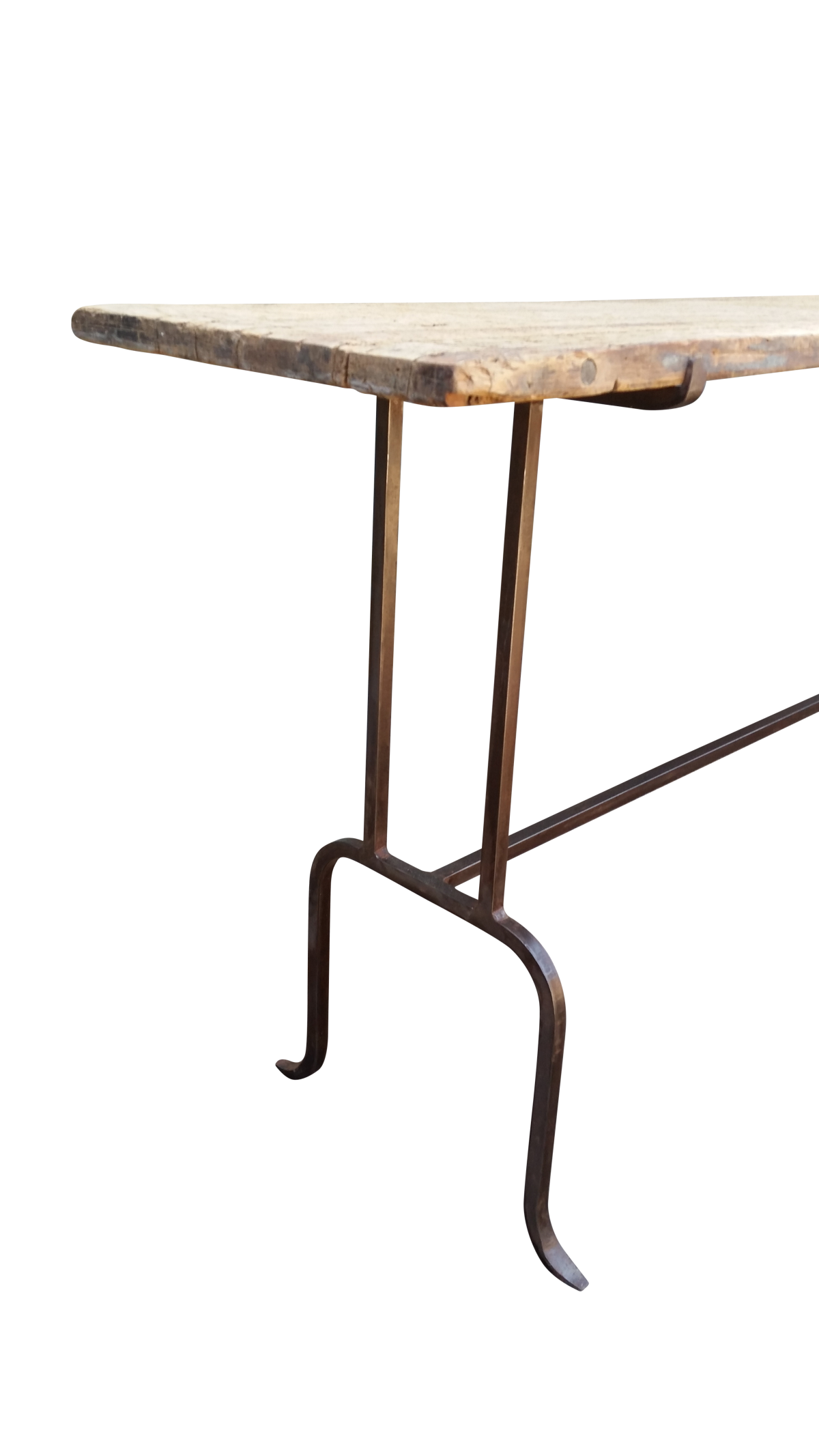 Console with aged iron base and rustic top - Image 2