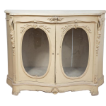 Two door French 19th century cabinet with curved glass panelled doors, original paint, 100 x 128 x 45cm