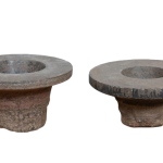 Pair of Indian round stone urns