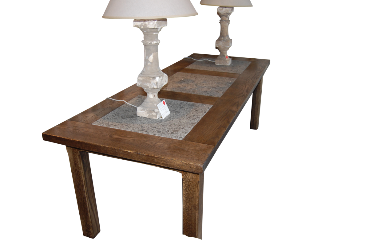 Table Made From Insert Square leg Table with no stretcher, with stone inserts – Camargue