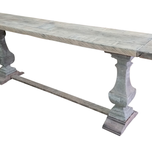 Console with French antique ballistrade base and rustic Oak top