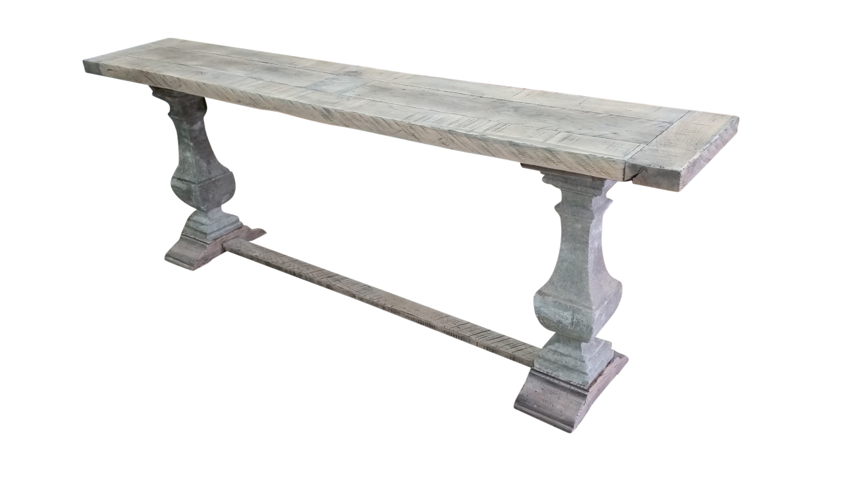 New console - Rustic oak with Antique French stone pedestal legs Console with French antique ballistrade base and rustic Oak top - Image 1