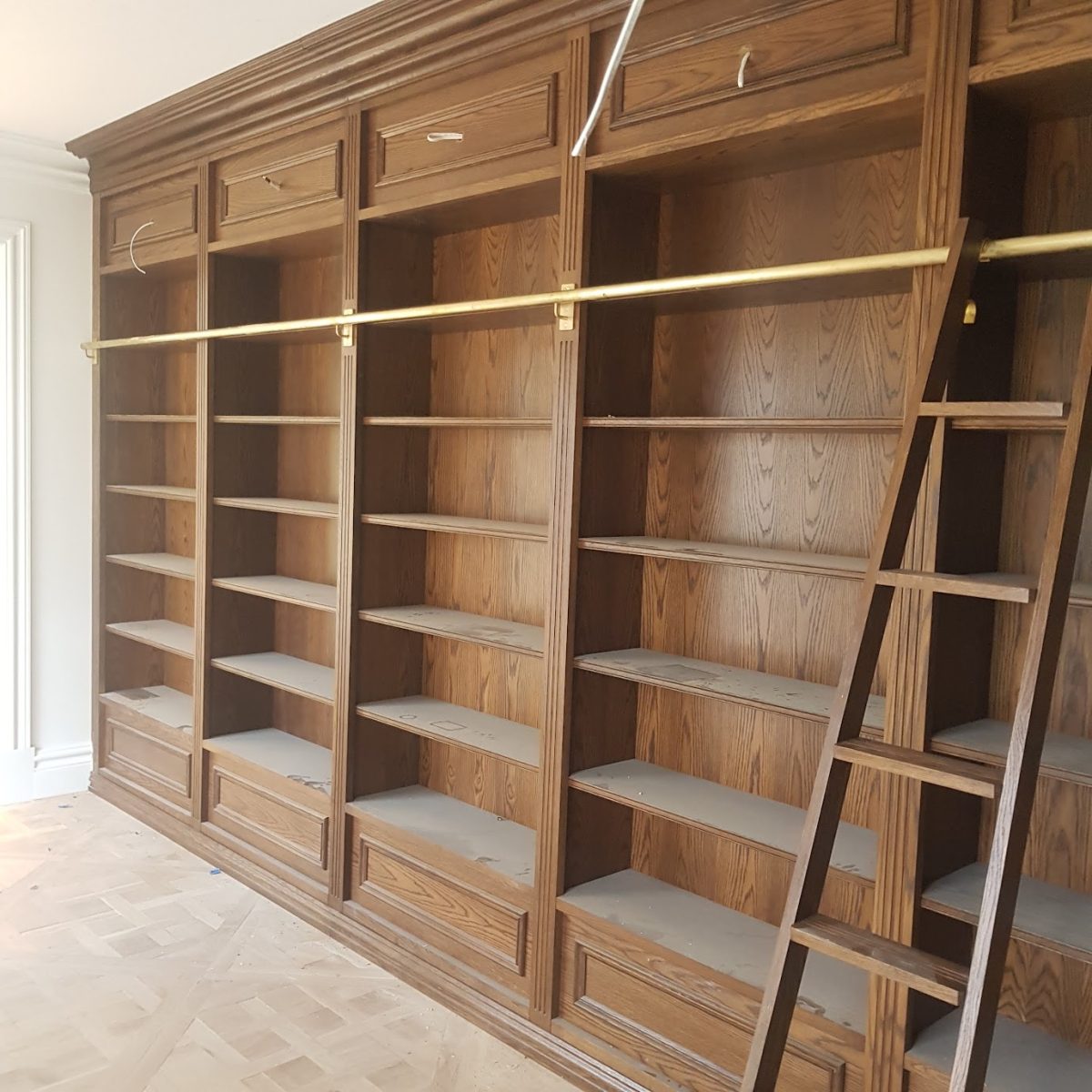 Oak Bookcase with Brass rail and ladder - Image 3