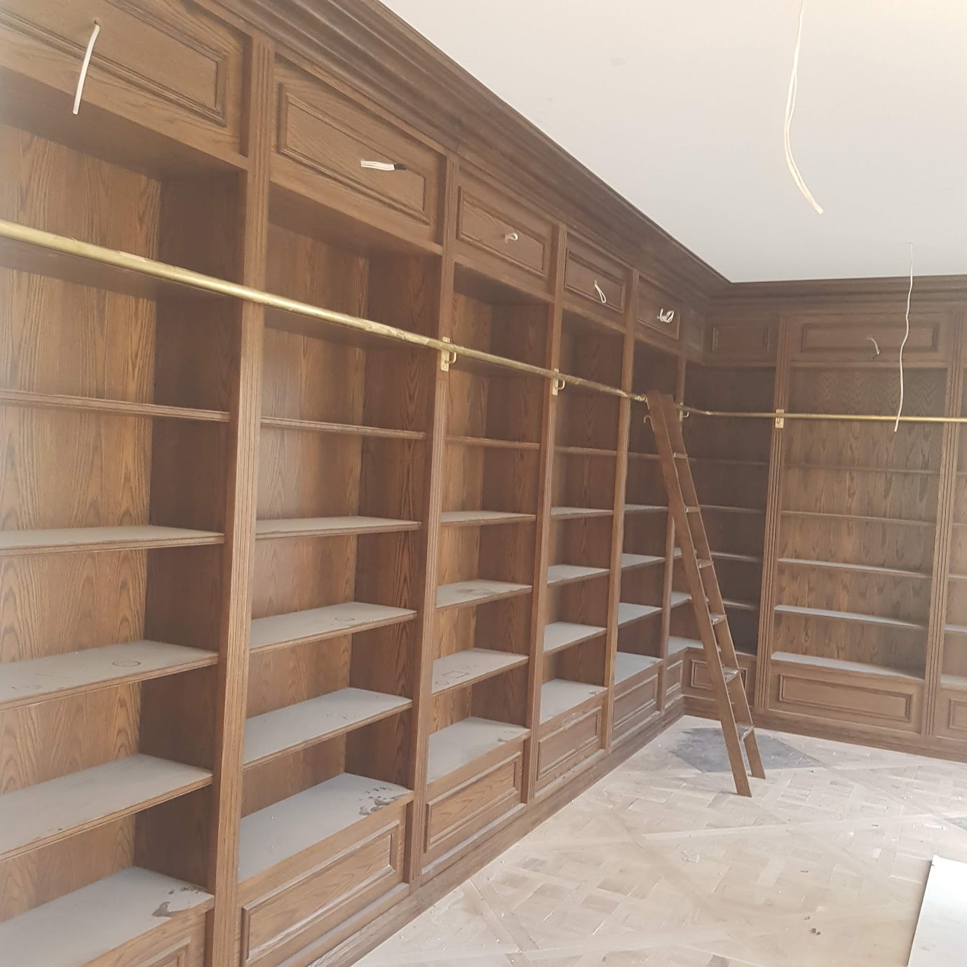 Oak bookcase 3 Oak Bookcase with Brass rail and ladder - Image 1