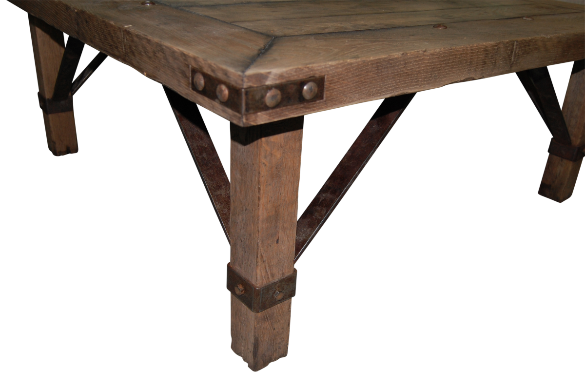 Rustic coffee table with aged iron supports - Image 2