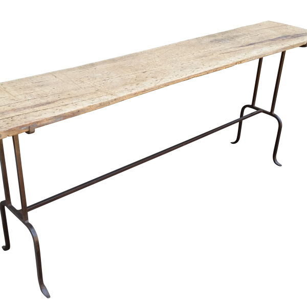 Console with aged iron base and rustic top
