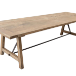 Oak Trestle leg Table with aged Iron and timber base